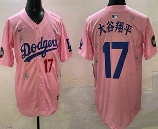 Men's Los Angeles Dodgers #17 Shohei Ohtani Pink Japanese 2025 Tokyo Series Limited  Cherry Blossoms Jersey