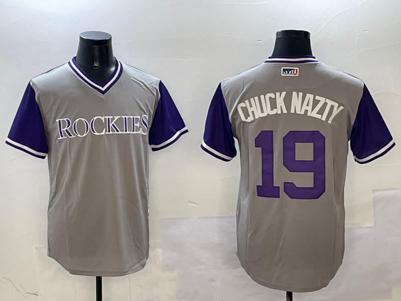 Men Colorado Rockies #19 Chuck nazty Gray Game Legend Edition MLB Jersey