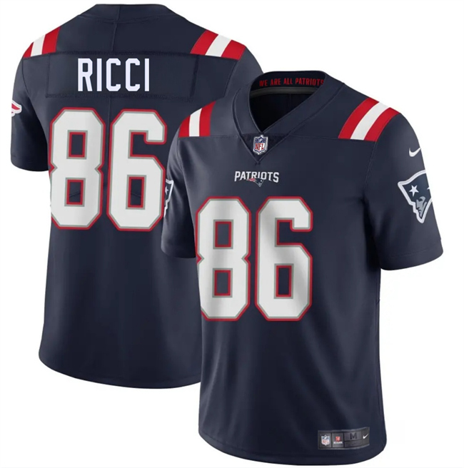 Men's New England Patriots #86 Giovanni Ricci Navy 2025 Vapor Limited Football Stitched Jersey