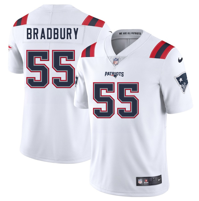 Men's New England Patriots #55 Garrett Bradbury White 2025 Vapor Limited Football Stitched Jersey