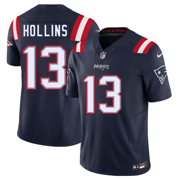 Men's New England Patriots #13 Mack Hollins Navy 2025 F.U.S.E. Vapor Limited Football Stitched Jersey