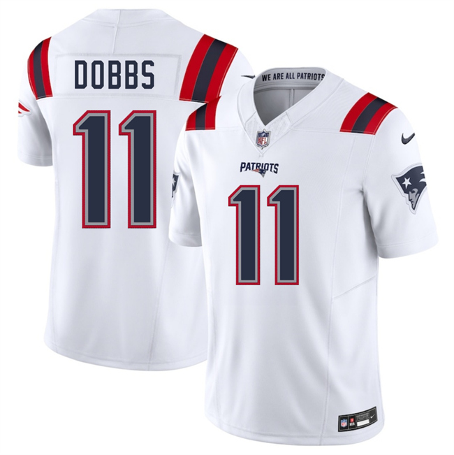 Men's New England Patriots #11 Joshua Dobbs White 2025 F.U.S.E. Vapor Limited Football Stitched Jersey