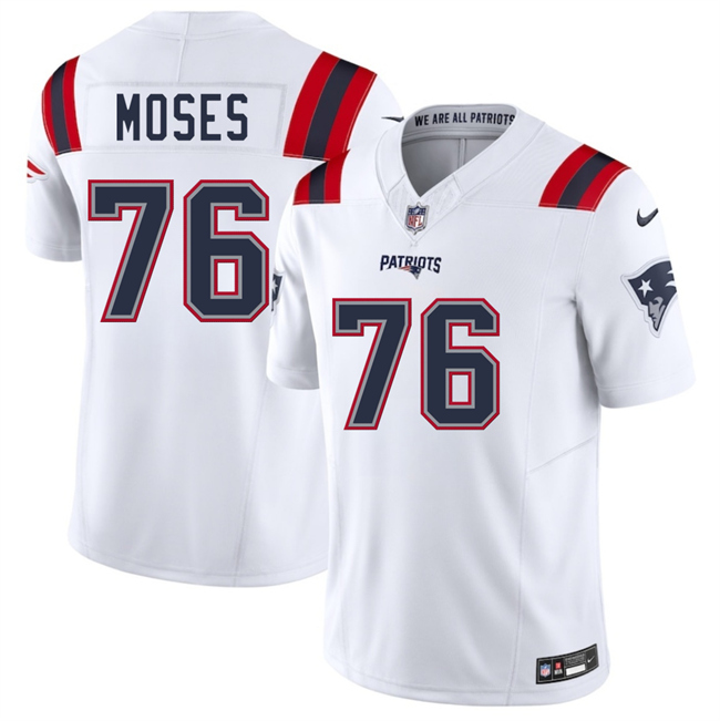 Men's New England Patriots #76 Morgan Moses White 2025 F.U.S.E. Vapor Limited Football Stitched Jersey