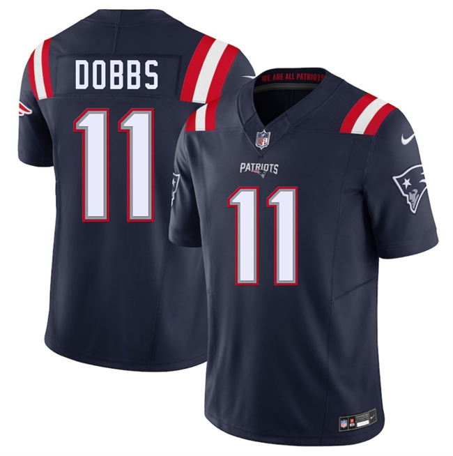 Men's New England Patriots #11 Joshua Dobbs Navy 2025 F.U.S.E. Vapor Limited Football Stitched Jersey