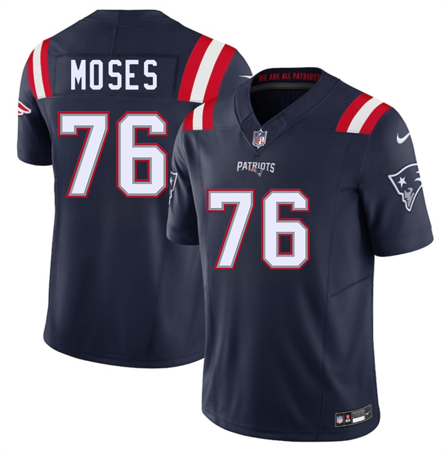 Men's New England Patriots #76 Morgan Moses Navy 2025 F.U.S.E. Vapor Limited Football Stitched Jersey
