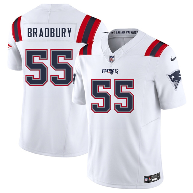 Men's New England Patriots #55 Garrett Bradbury White 2025 F.U.S.E. Vapor Limited Football Stitched Jersey
