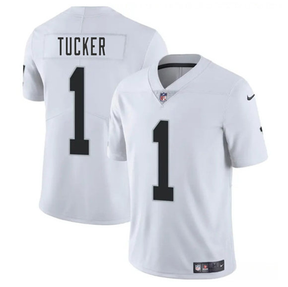 Men's Las Vegas Raiders #1 Tre Tucker White 2025 Vapor Football Stitched Jersey
