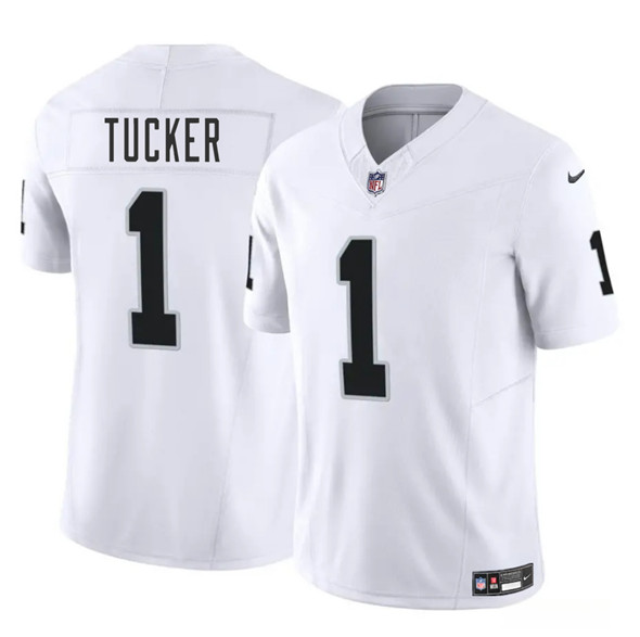Men's Las Vegas Raiders #1 Tre Tucker White 2025 F.U.S.E. Vapor Football Stitched Jersey