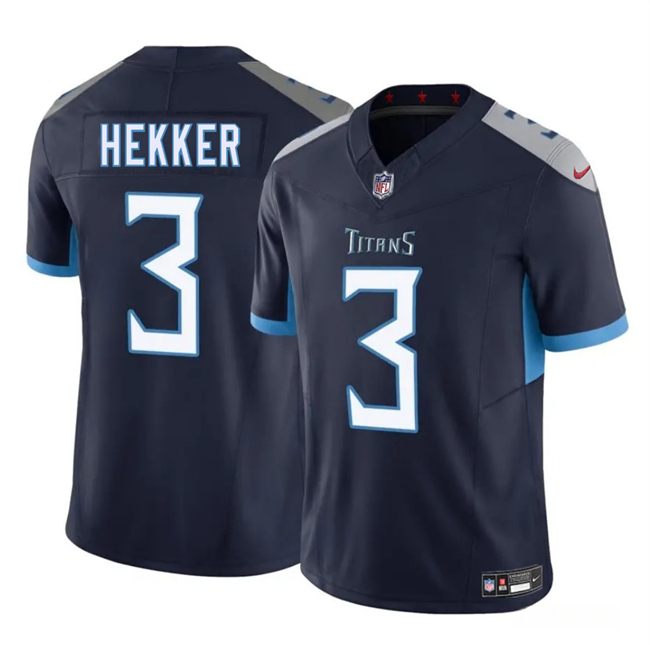 Men's Tennessee Titans #3 Johnny Hekker Navy 2025 F.U.S.E. Vapor Limited Stitched Football Jersey