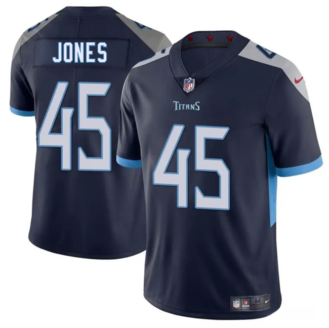 Men's Tennessee Titans #45 Dre'Mont Jones Navy 2025 Vapor Limited Stitched Football Jersey