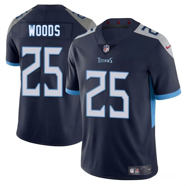 Men's Tennessee Titans #25 Xavier Woods Navy 2025 Vapor Untouchable Stitched Jersey