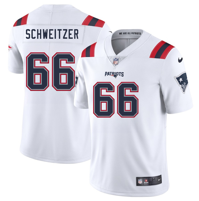Men's New England Patriots #66 Wes Schweitzer White 2025 Vapor Limited Stitched Football Jersey