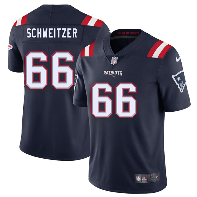 Men's New England Patriots #66 Wes Schweitzer Navy 2025 Vapor Limited Stitched Football Jersey