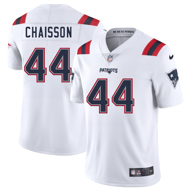 Men's New England Patriots #44 K'Lavon Chaisson White 2025 Vapor Limited Stitched Football Jersey