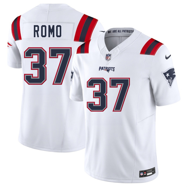 Men's New England Patriots #37 Parker Romo White 2025 F.U.S.E. Vapor Limited Stitched Football Jersey