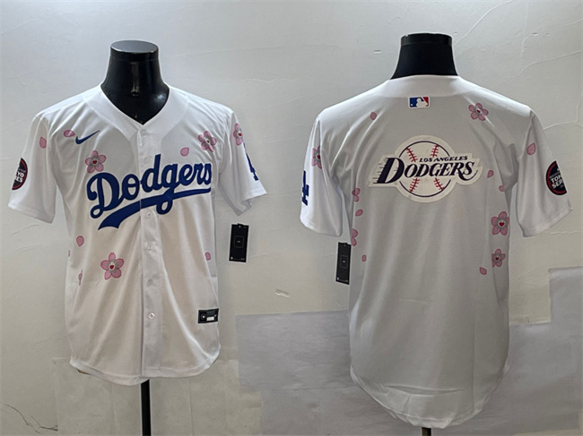 Men's Los Angeles Dodgers Team Big Logo White 2025 Tokyo Series Limited Cherry Blossoms Baseball Jersey