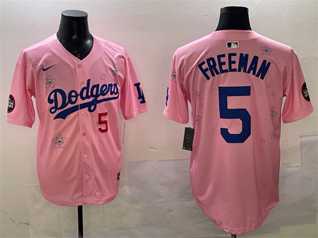 Men's Los Angeles Dodgers #5 Freddie Freeman Pink 2025 Tokyo Series Limited Cherry Blossoms Baseball Jersey