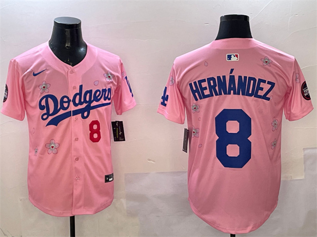 Men's Los Angeles Dodgers #8 Enrique Hernández Pink 2025 Tokyo Series Limited Cherry Blossoms Baseball Jersey