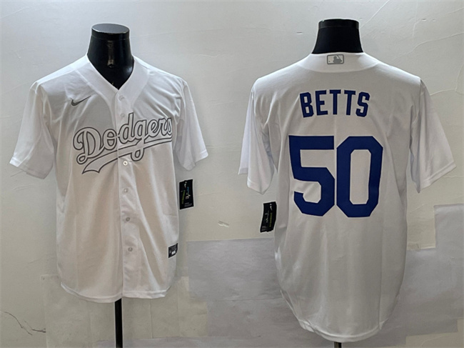 Men's Los Angeles Dodgers #50 Mookie Betts White Fashion Cool Base Stitched Baseball Jersey