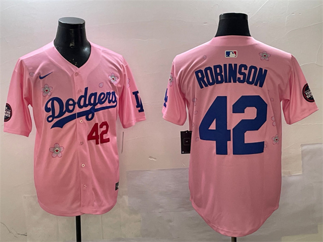 Men's Los Angeles Dodgers #42 Jackie Robinson Pink 2025 Tokyo Series Limited Cherry Blossoms Baseball Jersey