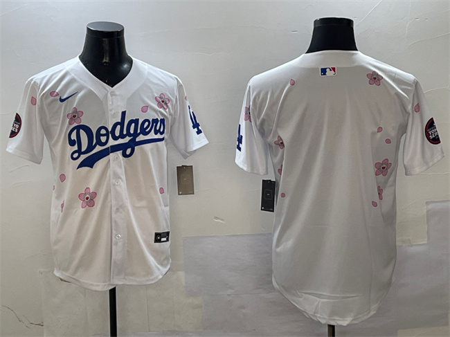 Men's Los Angeles Dodgers Blank White 2025 Tokyo Series Limited Cherry Blossoms Baseball Jersey