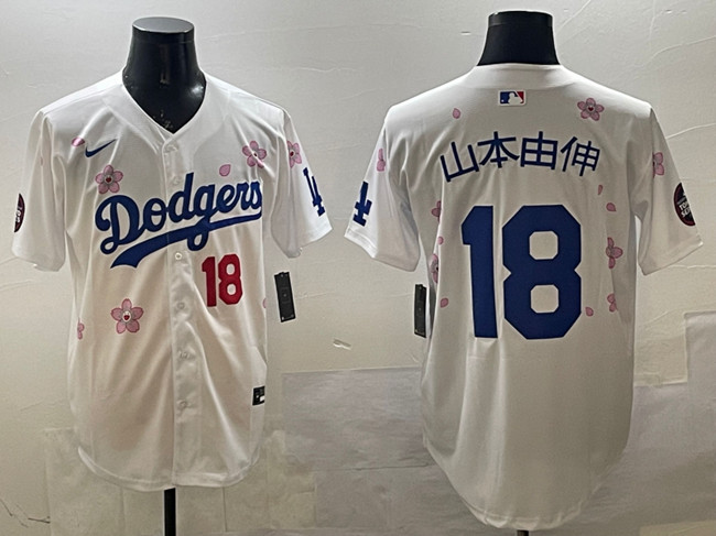Men's Los Angeles Dodgers #18 山本由伸 White 2025 Tokyo Series Limited Cherry Blossoms Baseball Jersey