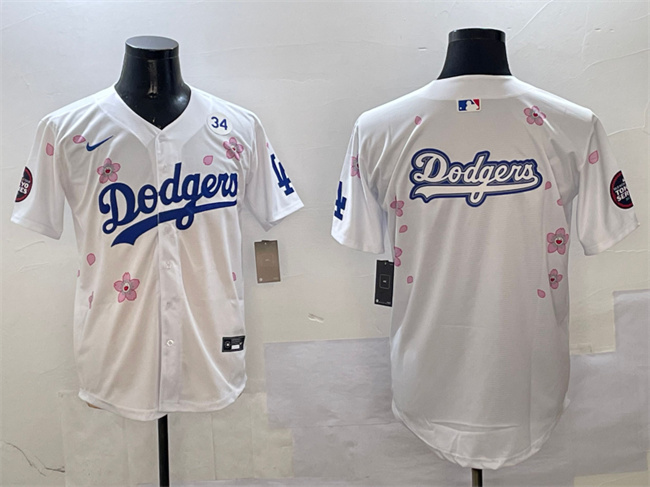 Men's Los Angeles Dodgers Team Big Logo White 2025 Tokyo Series Limited Cherry Blossoms Baseball  Jersey