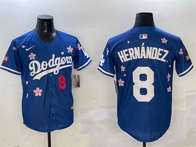 Men's Los Angeles Dodgers #8 Enrique Hernández Royal 2025 Tokyo Series Limited Cherry Blossoms Baseball Jersey