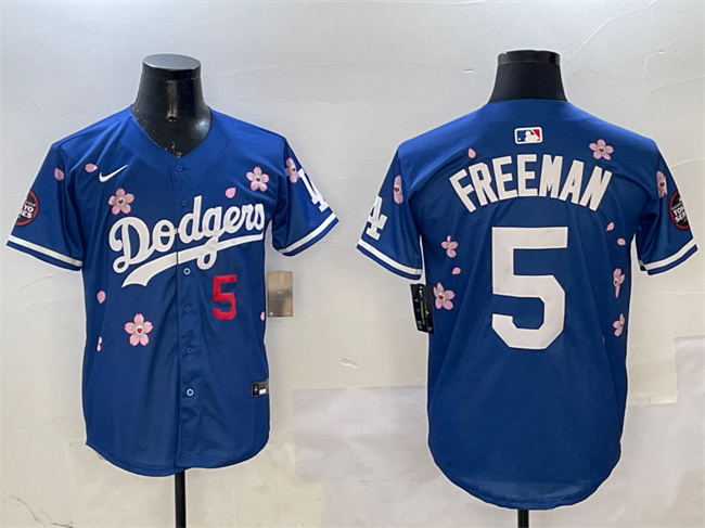 Men's Los Angeles Dodgers #5 Freddie Freeman Royal 2025 Tokyo Series Limited Cherry Blossoms Baseball Jersey
