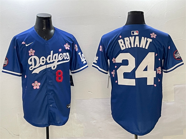 Men's Los Angeles Dodgers Front #8 Back #24 Kobe Bryant Royal 2025 Tokyo Series Limited Cherry Blossoms Baseball Jersey