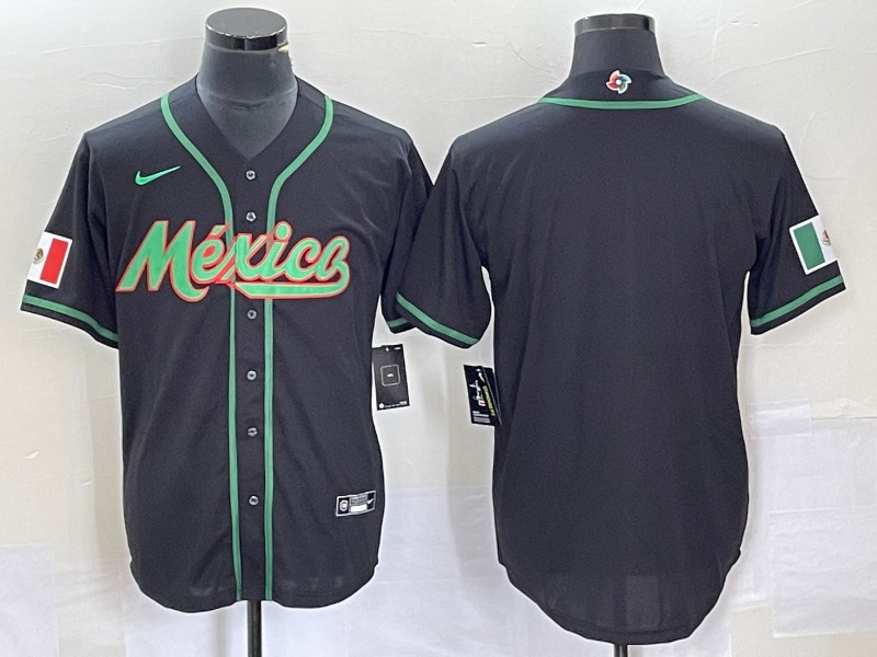 Men's Mexico Baseball Blank 2023 Black World Baseball Classic  Stitched Jersey