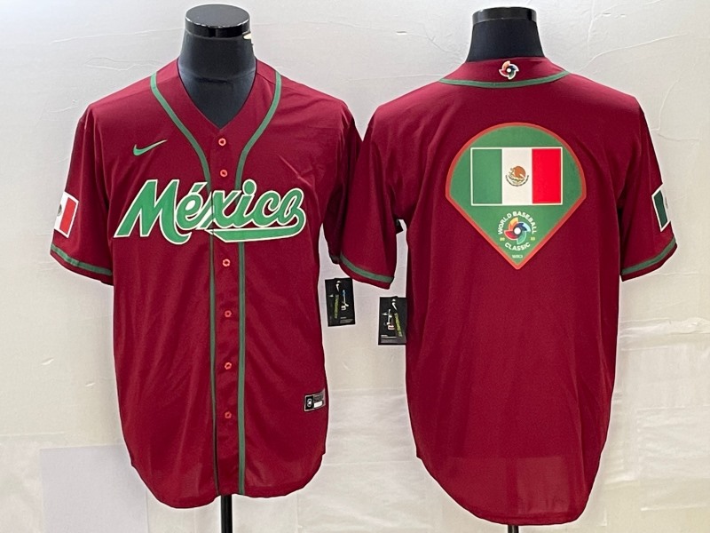 Men's Mexico Baseball Red 2023 World Baseball Classic Team Big Logo Stitched  Jersey