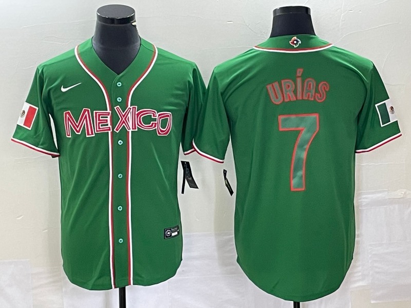 Men's Mexico Baseball #7 Julio Urías 2023 Green World Baseball With Patch  Classic Stitched Jersey