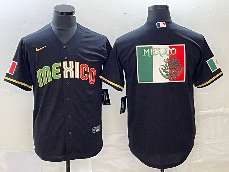 Men's Mexico Baseball Black 2023 World Baseball Classic Team Big Logo Stitched   Jersey