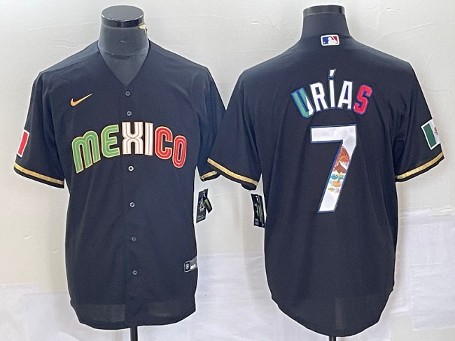 Men's Mexico Baseball #7 Julio Urías 2023 Black World Baseball With Patch Classic Stitched  Jersey