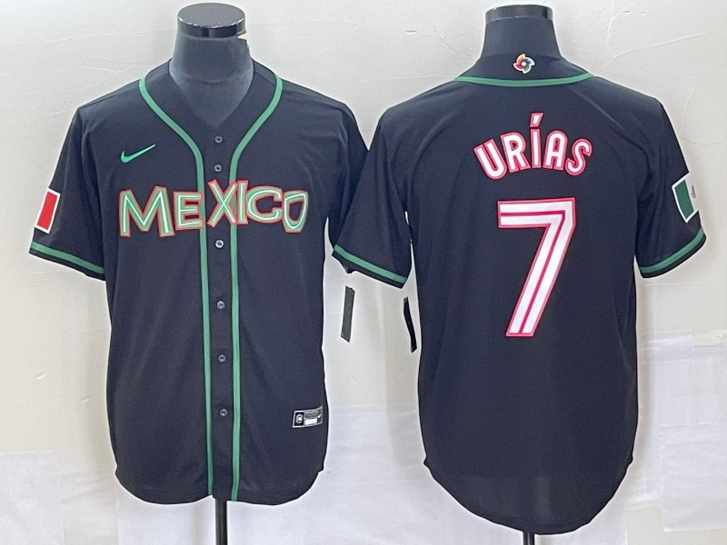 Men's Mexico Baseball #7 Julio Urías 2023 Black World Baseball With Patch Classic  Stitched  Jersey