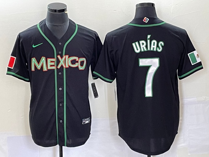 Men's Mexico Baseball #7 Julio Urías 2023 Black World Baseball With Patch  Classic Stitched Jersey