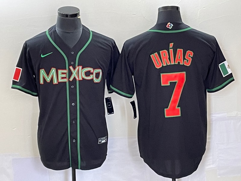 Men's Mexico Baseball #7 Julio Urías 2023 Black World Baseball With Patch Classic Stitched   Jersey