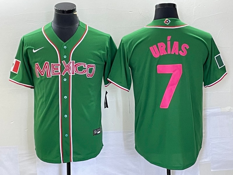 Men's Mexico Baseball #7 Julio Urías 2023 Green World Baseball With  Patch Classic Stitched Jersey