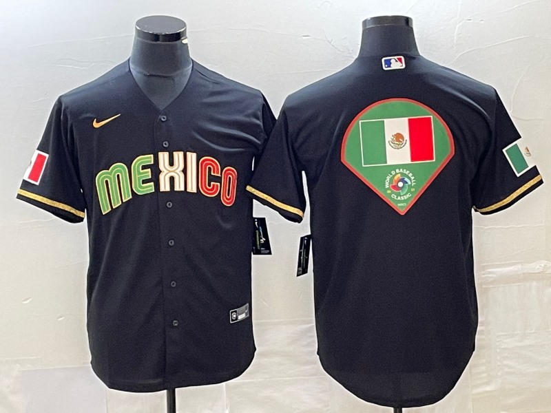 Men's Mexico Baseball Black 2023 World Baseball Classic Team Big Logo Stitched  Jersey