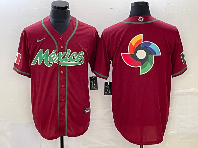 Men's Mexico Baseball Red 2023 World Baseball Classic Team Big Logo Stitched   Jersey