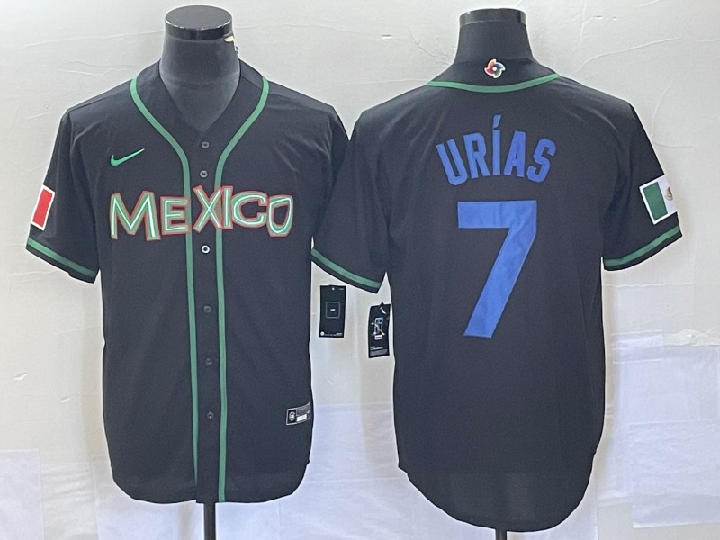 Men's Mexico Baseball #7 Julio Urías 2023 Black World Baseball With  Patch Classic Stitched  Jersey