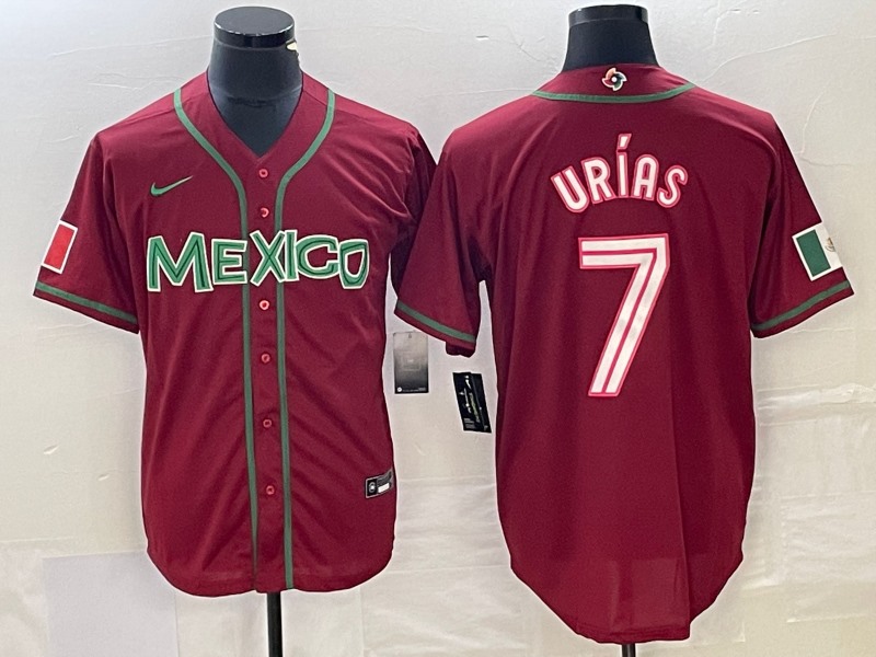 Men's Mexico Baseball #7 Julio Urías Red 2023 World Baseball Classic  Stitched Jersey