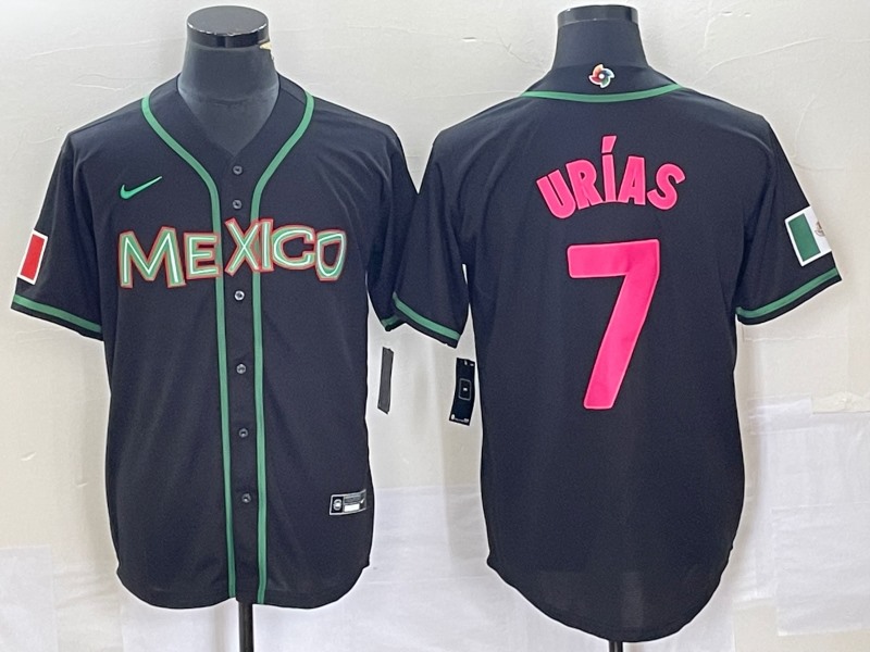Men's Mexico Baseball #7 Julio Urías 2023 Black  World Baseball With Patch Classic Stitched Jersey