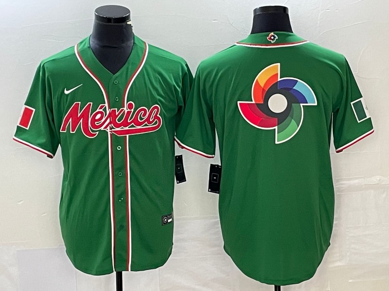 Men's Mexico Baseball Green 2023 World Baseball Classic Team Big Logo  Stitched Jersey