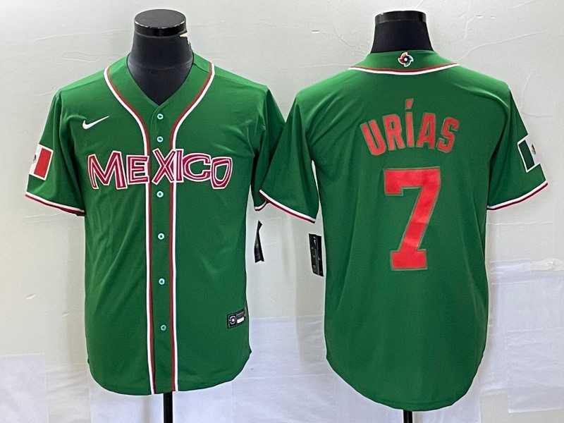 Men's Mexico Baseball #7 Julio Urías 2023 Green World Baseball With Patch Classic Stitched  Jersey