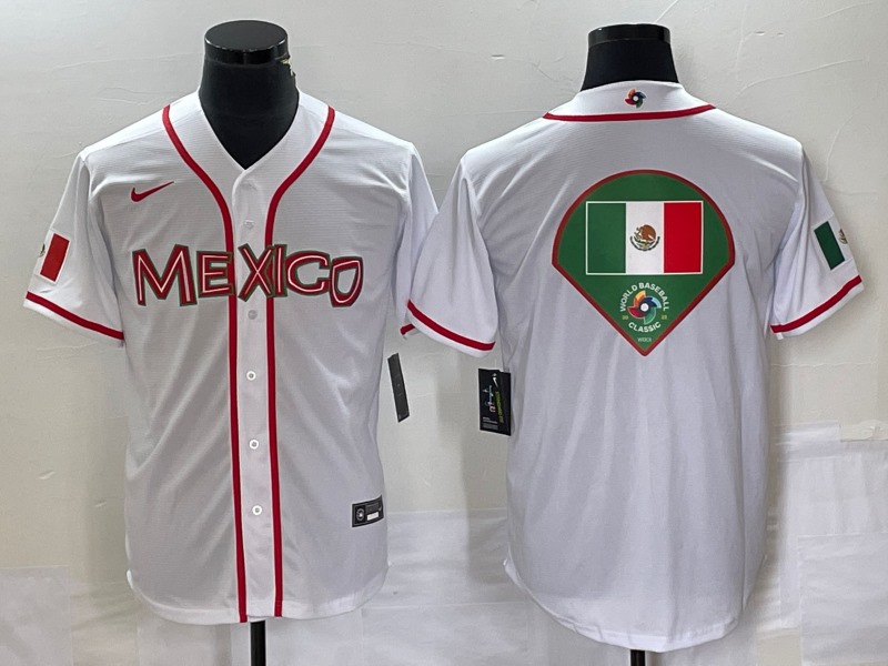 Men's Mexico Baseball 2023 White World Baseball Classic Team Big    Logo Stitched Jersey