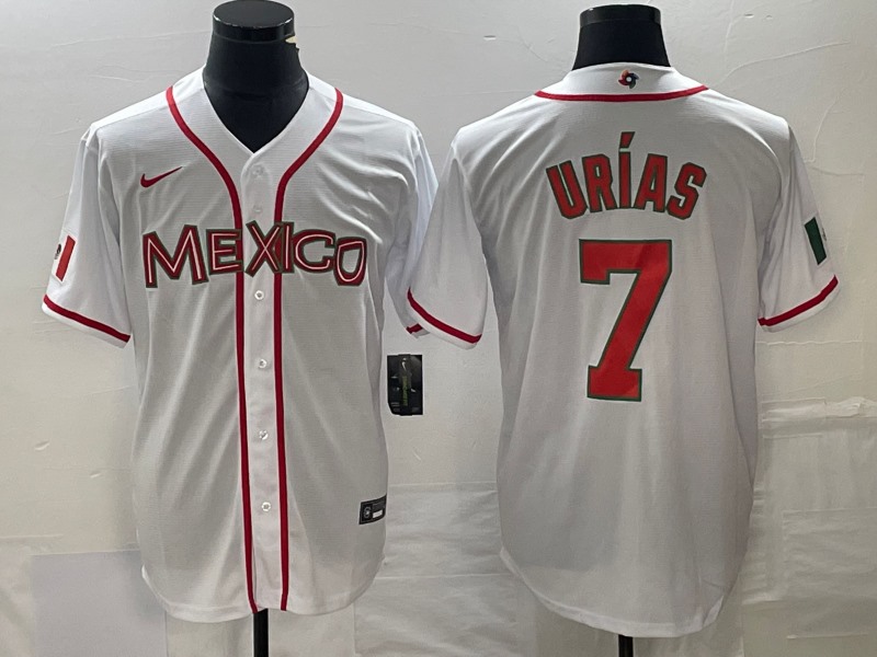 Men's Mexico Baseball #7 Julio Urías White 2023 World Baseball Classic Stitched  Jersey