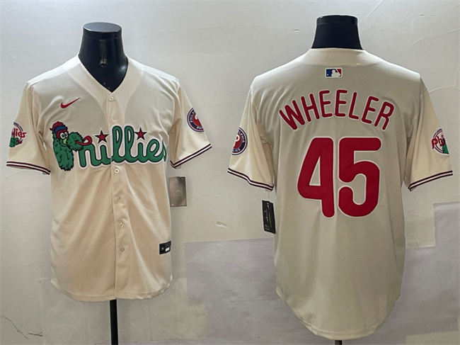 Men's Philadelphia Phillies #45 Zack Wheeler Cream Phanatic Limited Stitched Jersey