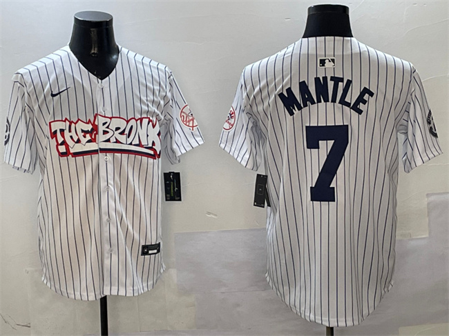 Men's New York Yankees #7 Mickey Mantle White Bronx Graffiti Vapor Limited Stitched Baseball Jersey